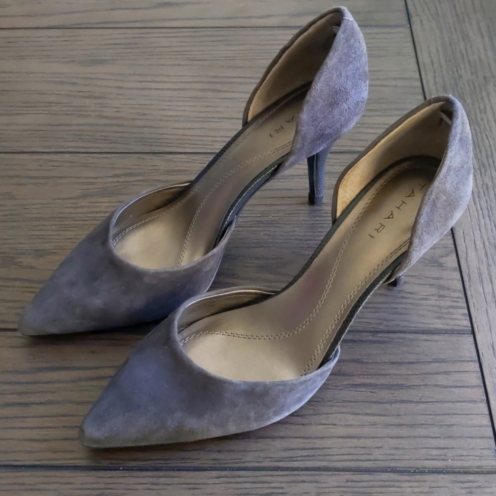 Women's Tahari Coco Grey Suede Heels Size 8